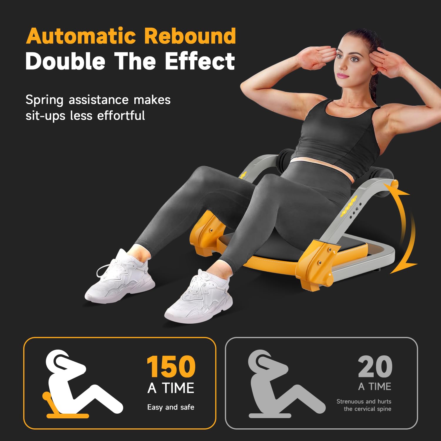Ab Trainer & Crunch Machine - 4 Adjustable Resistance Sit Up Equipment for Core Workouts, 350 LBS Capacity with Auto Rebound | Home Gym Fitness Equipment for Abs, Stomach & Full Body Training | Perfect for Home Workouts, Office Exercise & Small Spaces