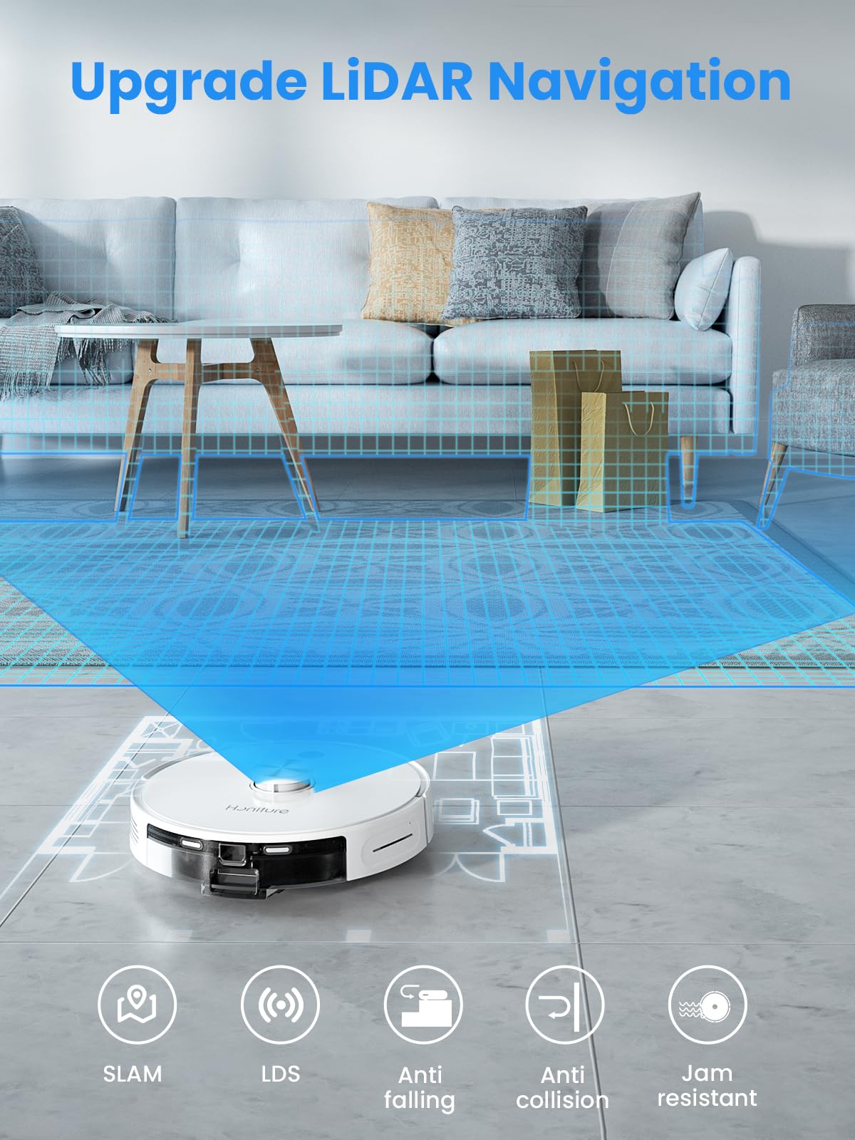 HONITURE Q6 Pro Robot Vacuum and Mop Combo with Self-Emptying Base, 4000Pa Suction, Laser Navigation & Smart Mapping, 250 Min Runtime, App Control - Perfect for Pet Hair, Hardwood Floors & Large Homes