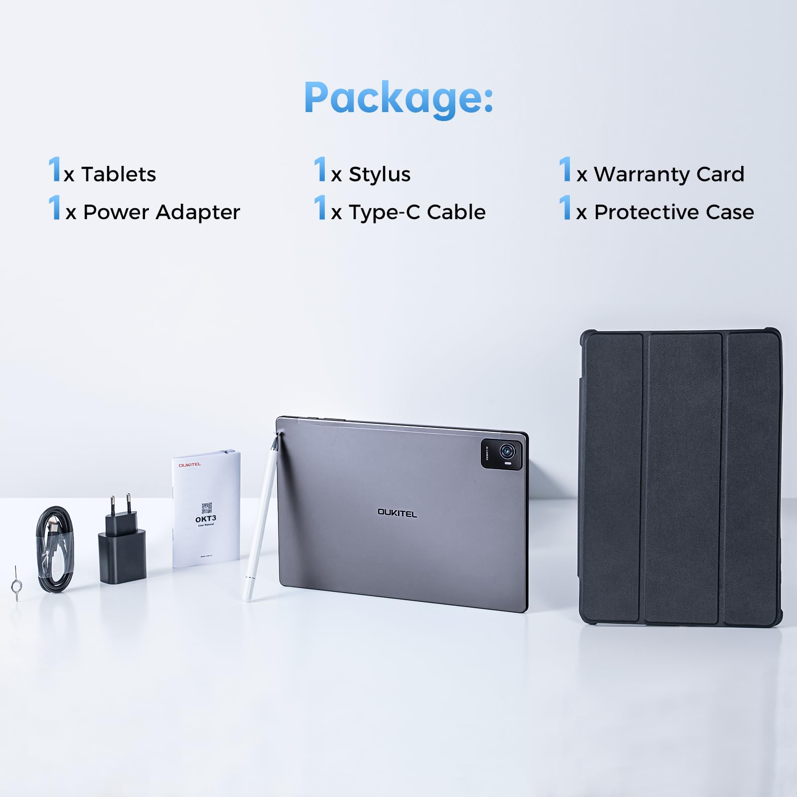 OUKITEL OKT3 Android 13 Tablet 10.51 Inch 15GB+256GB (Expandable to 2TB) - 8250mAh Battery, 5G WiFi, BT5.0, 1200x1920 FHD, 16MP+8MP Cameras, Dual 4G, Gaming Tablet with OTG, Face ID, GPS - Gray | Perfect for Work, Study, Streaming & Mobile Gaming