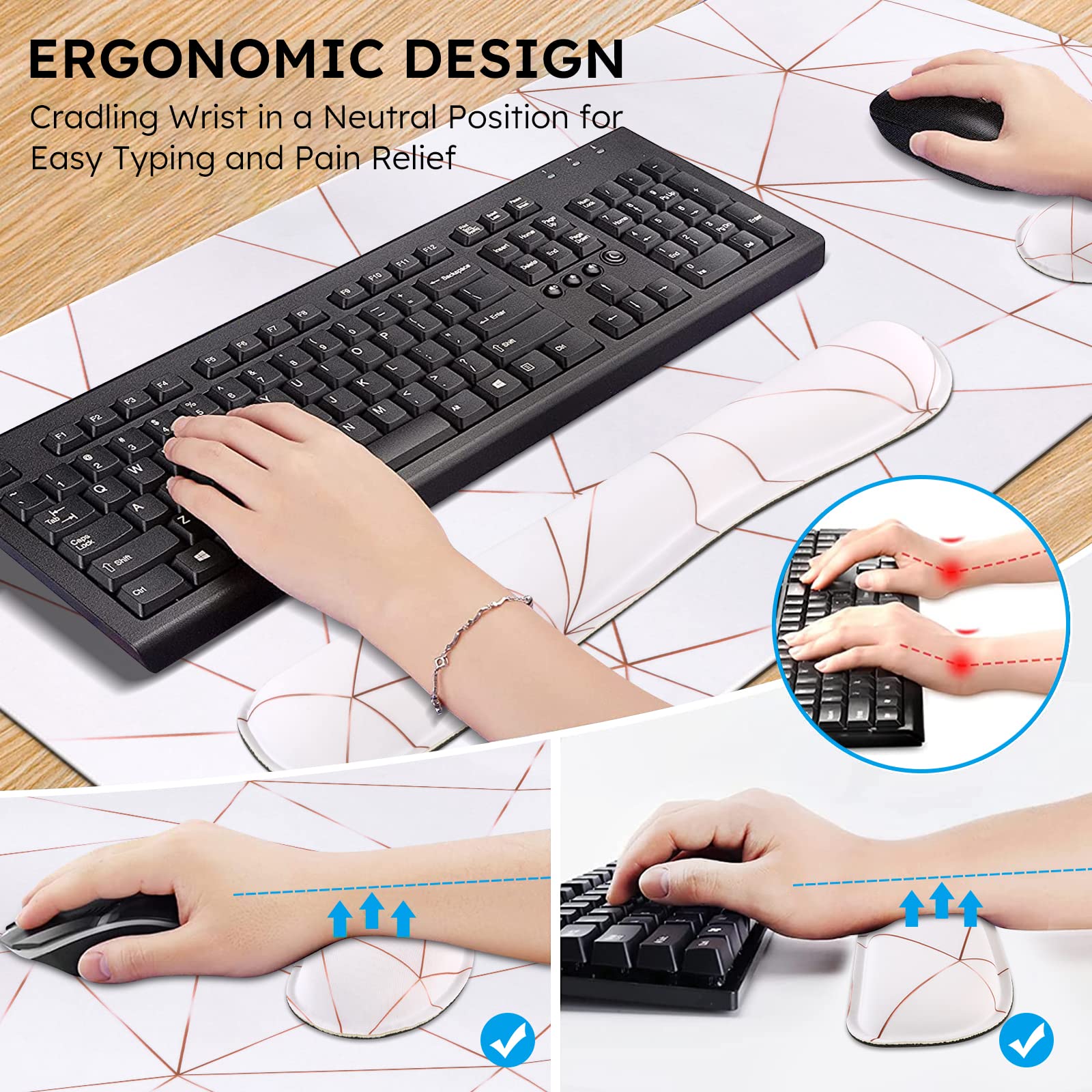 iCasso Gaming Mouse Pad Set with Wrist Rest - XXL Ergonomic Desk Mat for Pain Relief & Comfort