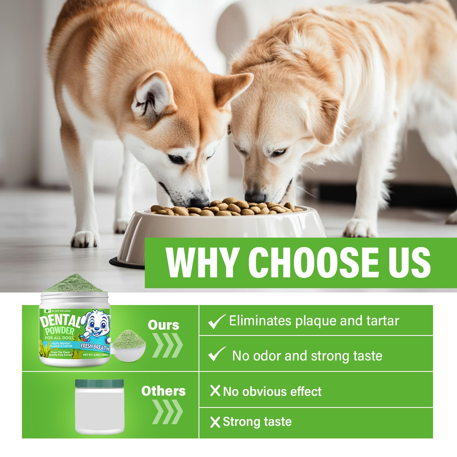Natural Dog Dental Powder for Fresh Breath - Teeth Cleaning & Plaque Control for Dogs & Cats (100g) | Reduce Bad Breath & Improve Oral Health - Perfect for Daily Dental Care at Home