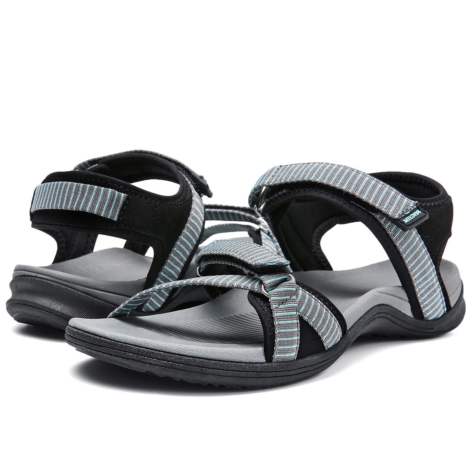 MEGNYA Women's Hiking Sandals - Comfortable Walking Sandals with Hook & Loop Strap - Lightweight Sport Slides for Outdoor Adventures, Beach, Travel & Casual Wear