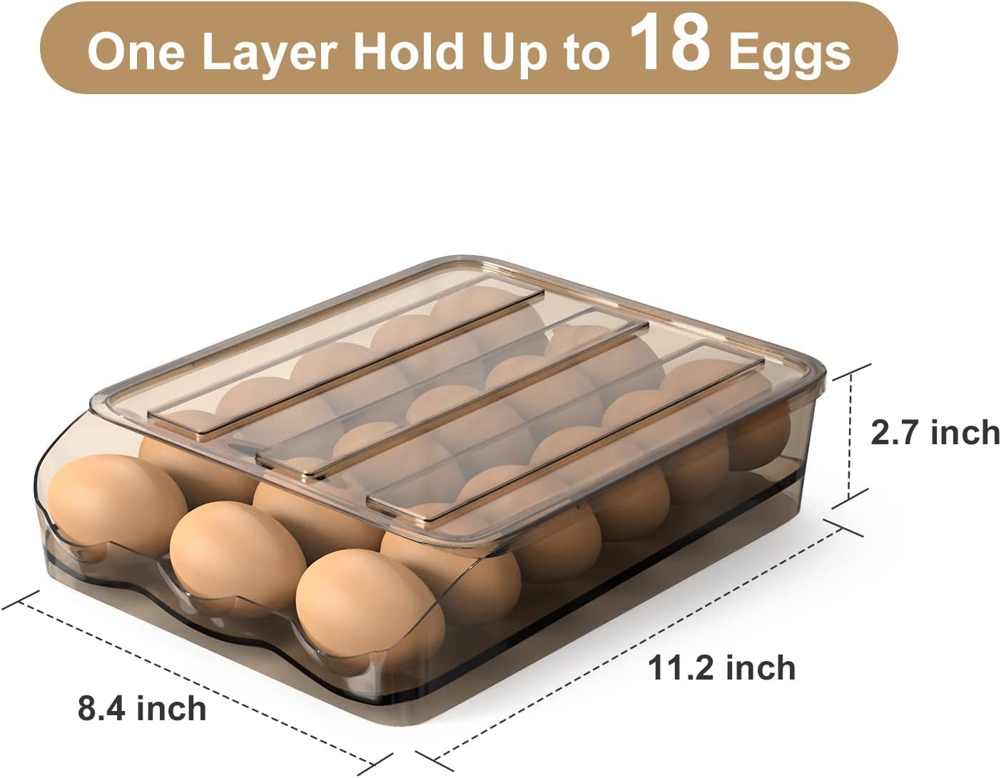 Styxon 18-Count Automatic Rolling Egg Holder for Refrigerator - Fresh Egg Storage Container with Lid, Kitchen Organizer for Eggs (1 Layer) - Perfect for Fridge Organization & Breakfast Meal Prep