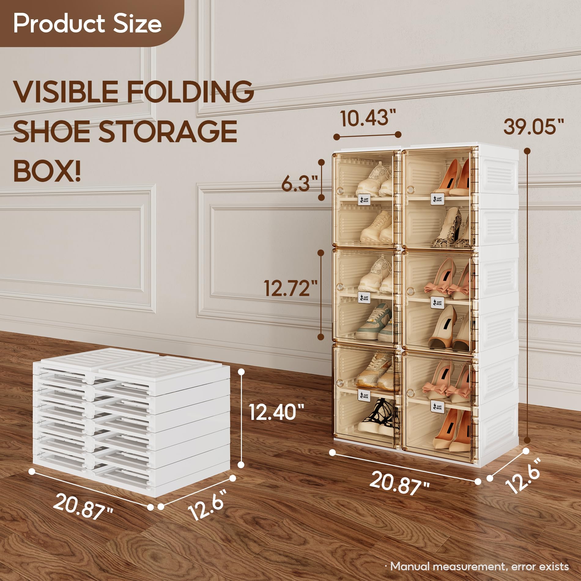 Portable Folding Shoe Organizer with Magnetic Clear Door - 6-Tier Sneaker Storage Cabinet for Closet, Sturdy & Easy Assembly (12 Grids) - Perfect for Small Spaces, Dorm Rooms & Apartment Organization