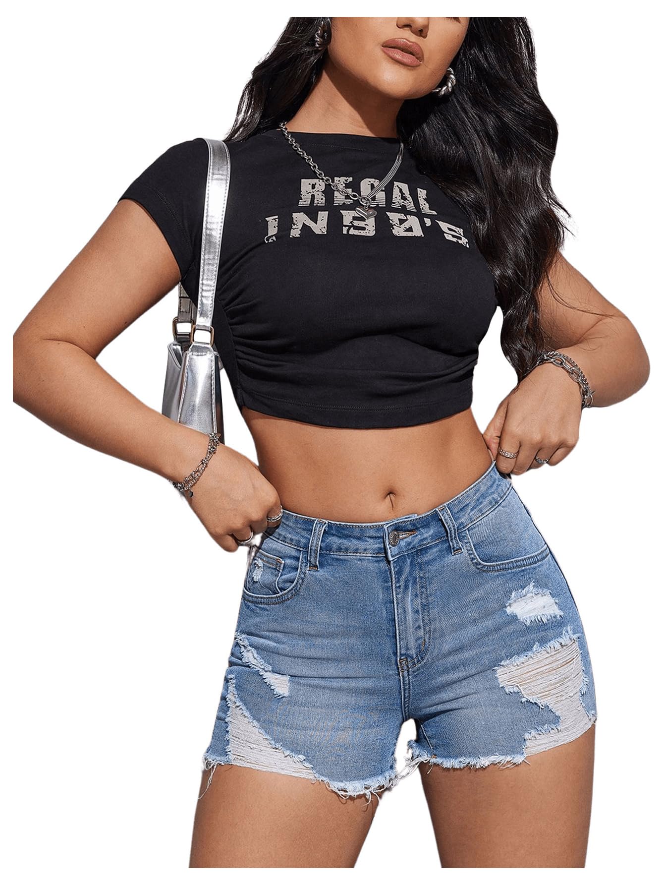 Women's High Waist Distressed Denim Shorts - Ripped Raw Hem with Zipper & Pockets | Trendy Casual Summer Outfits for Streetwear & Beach