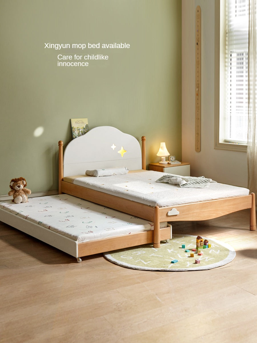 Solid Oak & Beech Wood Floor Bed with Pulley - Toddler Bed for Safe & Comfortable Sleep - Perfect for Montessori Bedrooms & Kids' Room Decor
