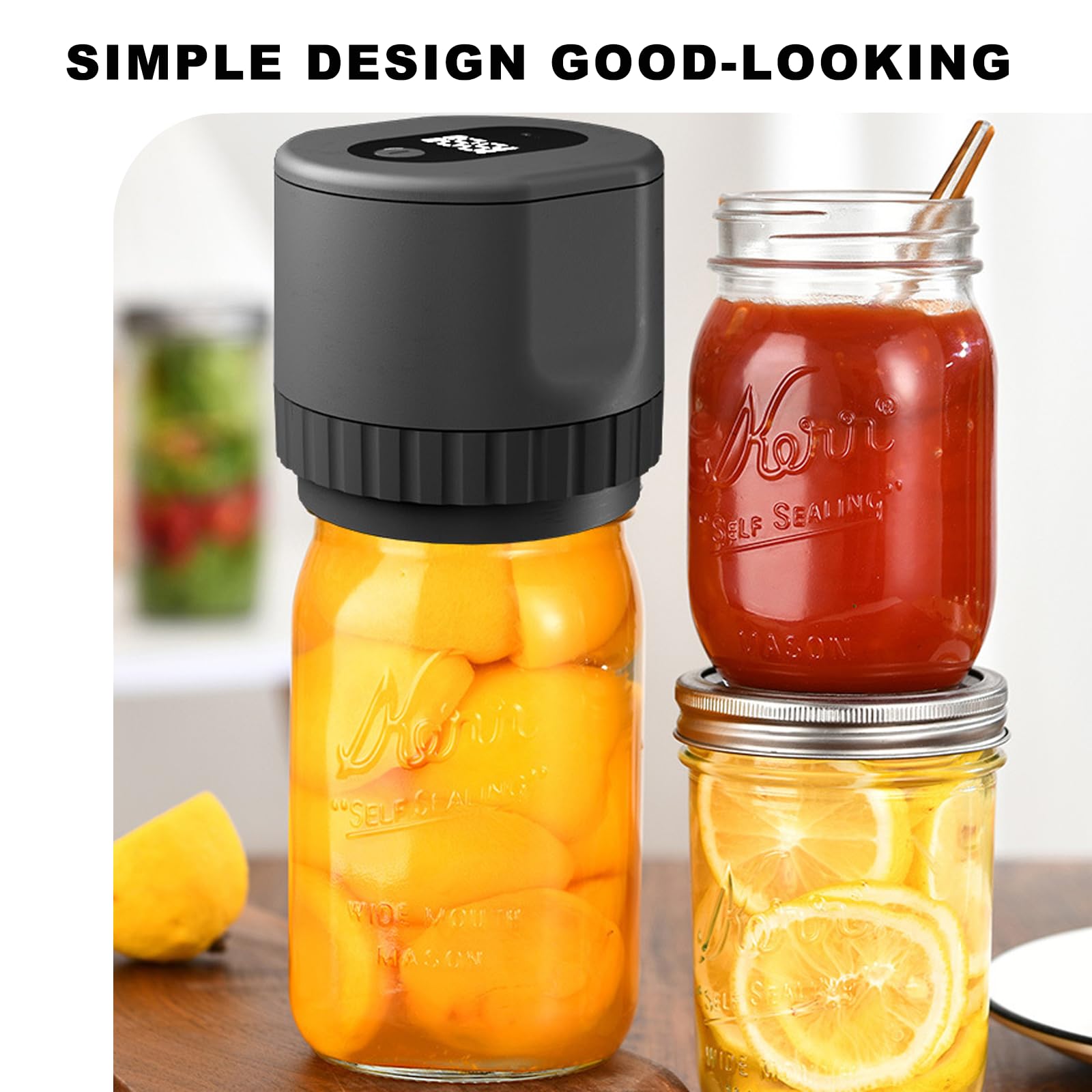 Everjar - 2-in-1 Electric Mason Jar Vacuum Sealer Kit with Automatic Suction Stop | Food Storage Sealer for Wide & Regular Mouth Jars | Preserves Freshness for Meal Prep, Canning & Leftovers (Black)