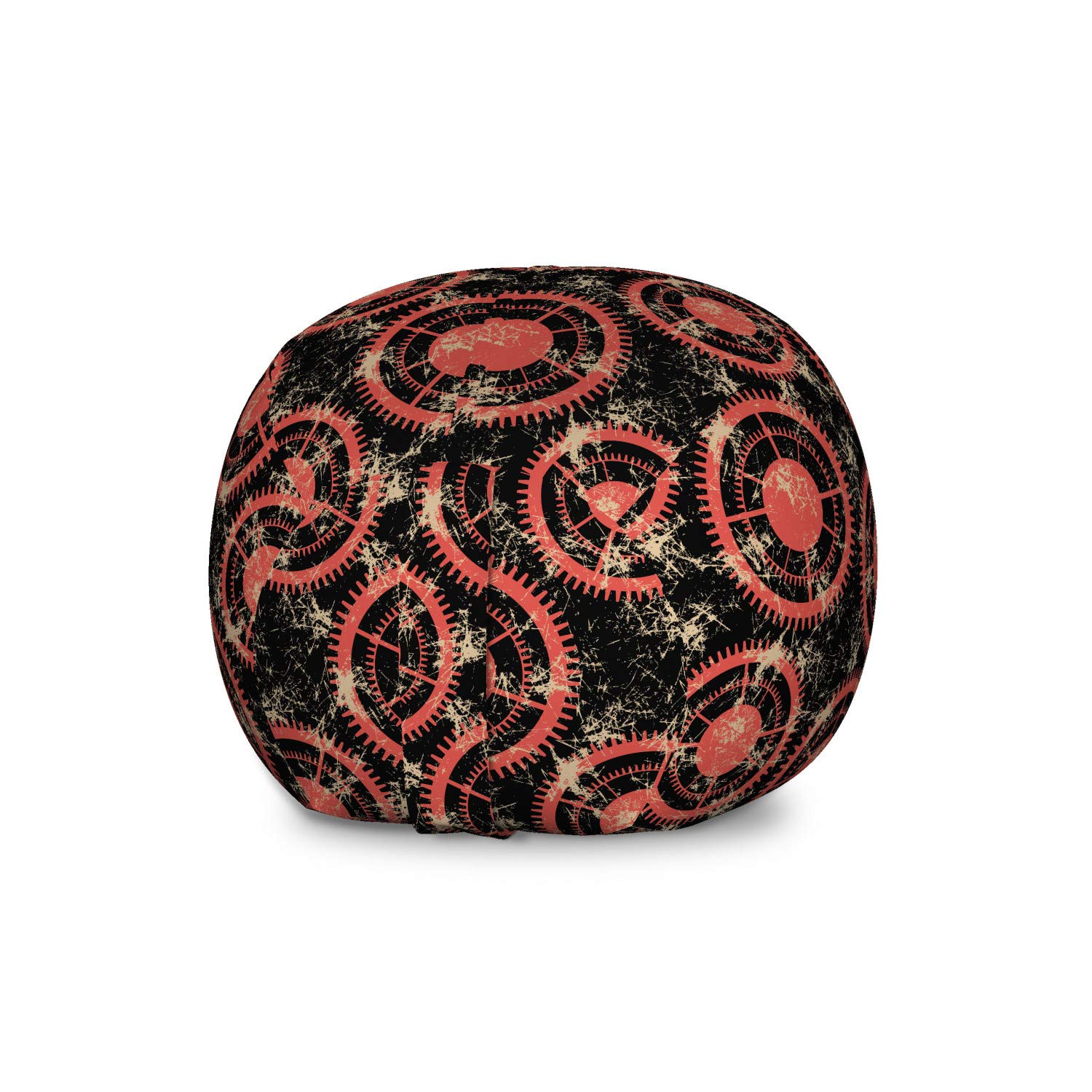 Ambesonne Steampunk Storage Bag Chair - Watch Mechanism Pattern with Geometric Grunge Design - Washable Large Toy Organizer for Stuffed Animals - Dark Coral Beige - Perfect for Kids' Room, Playroom & Dorm Organization