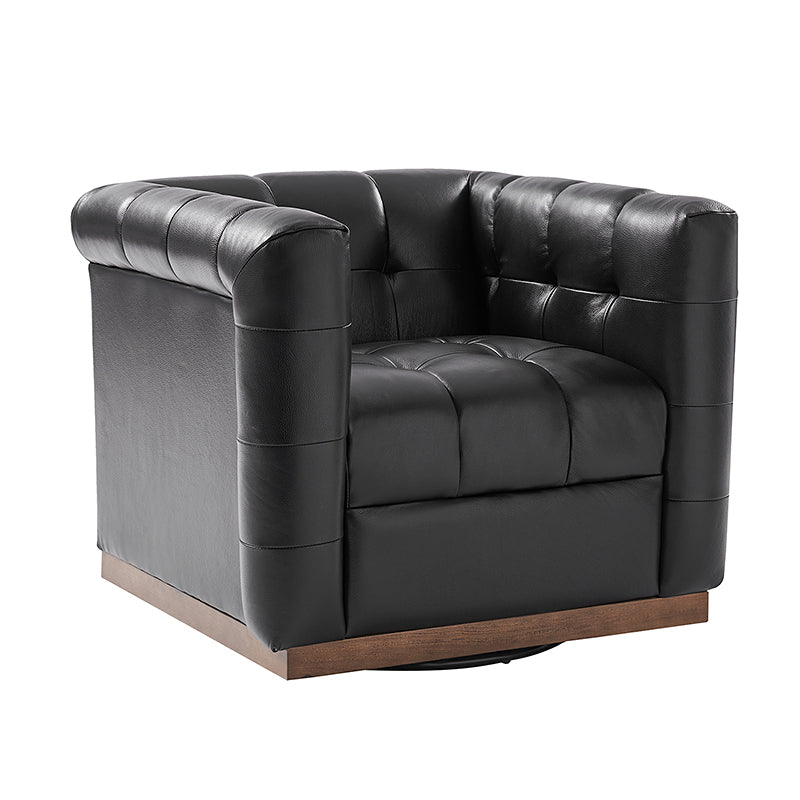 Feodor Genuine Leather Mid Century Modern Swivel Chair - Premium Office & Living Room Furniture for Home Decor
