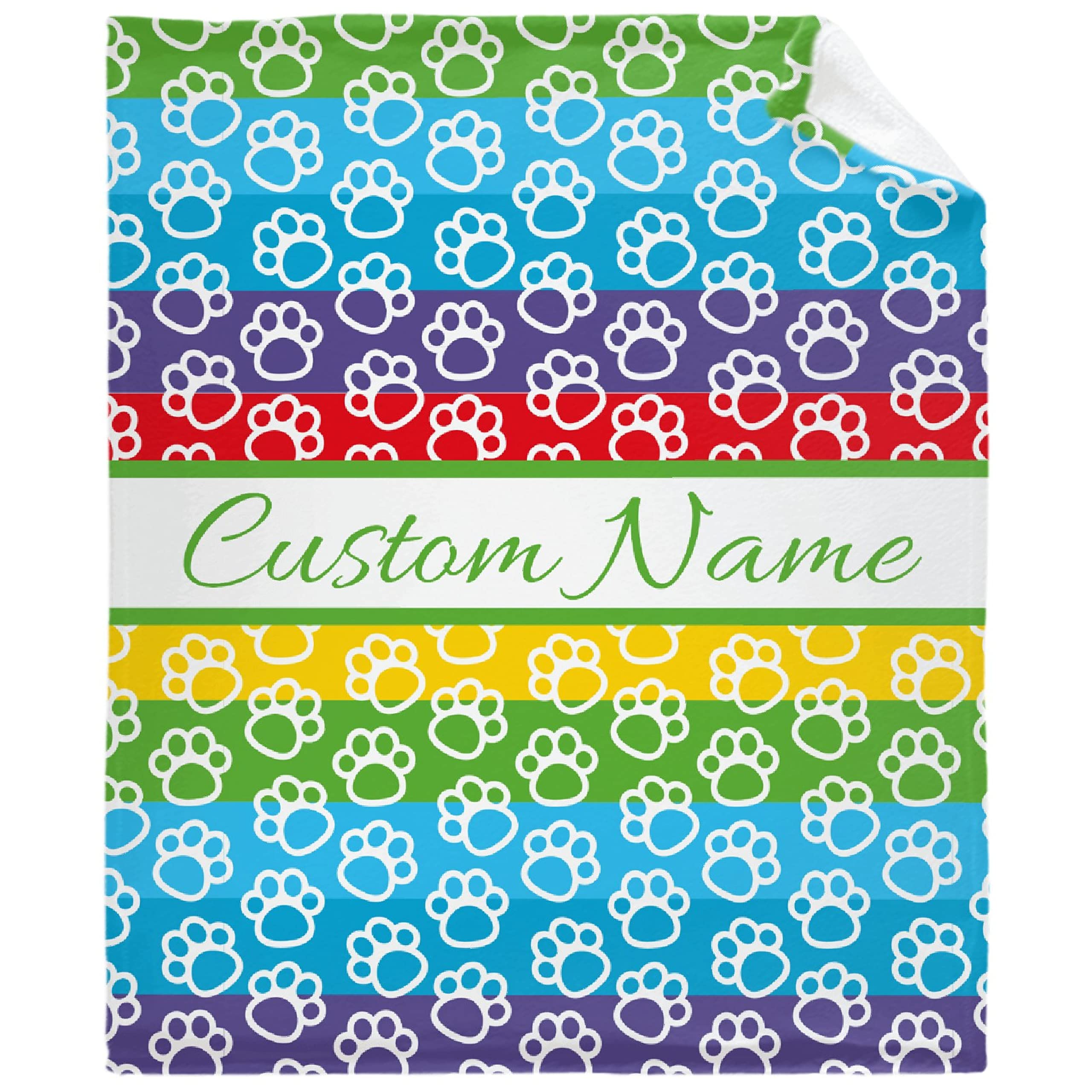 Custom Dog Paw Print Blanket with Personalized Name - Soft Flannel Fleece Pet Blanket for Dogs & Cats - 90