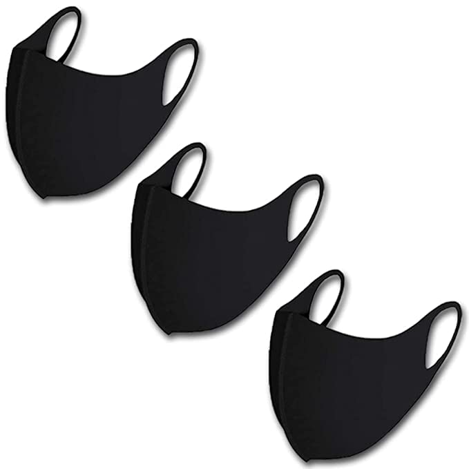 S.A.A Ultra Comfortable Washable Reusable Nylon Face Mask for Men & Women - Breathable, UV Protection, Anti-Bacterial, Stretchable & Allergy-Free - Perfect for Outdoor Activities, Travel & Daily Protection (Black, 3-Pack)