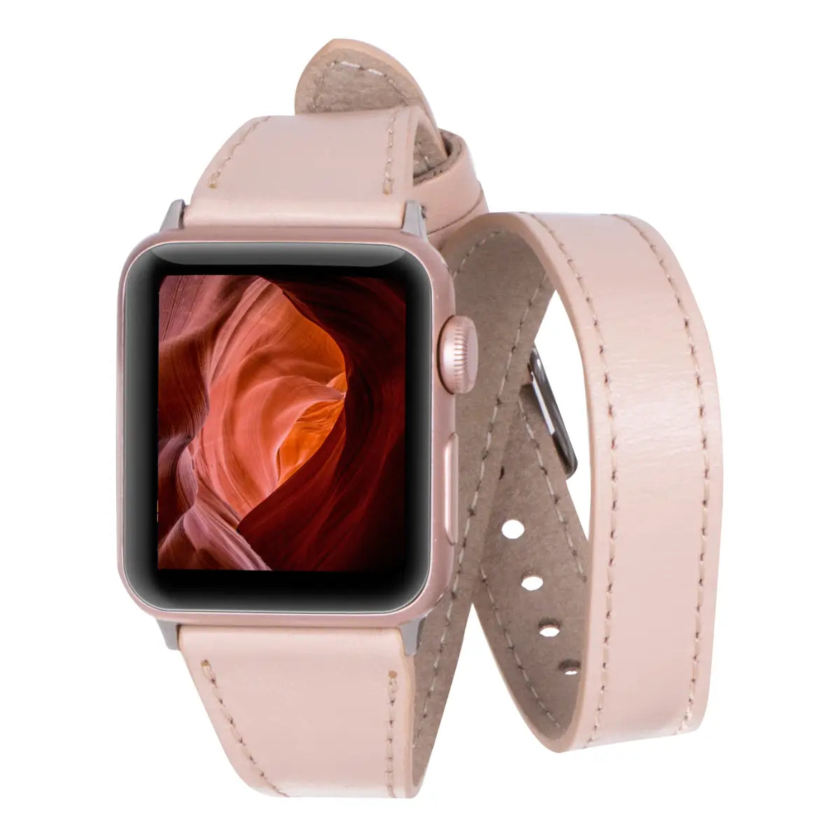 Slim Nude Leather Double Tour Strap for Apple Watch - Stylish & Comfortable Replacement Band for Workouts, Office & Everyday Wear