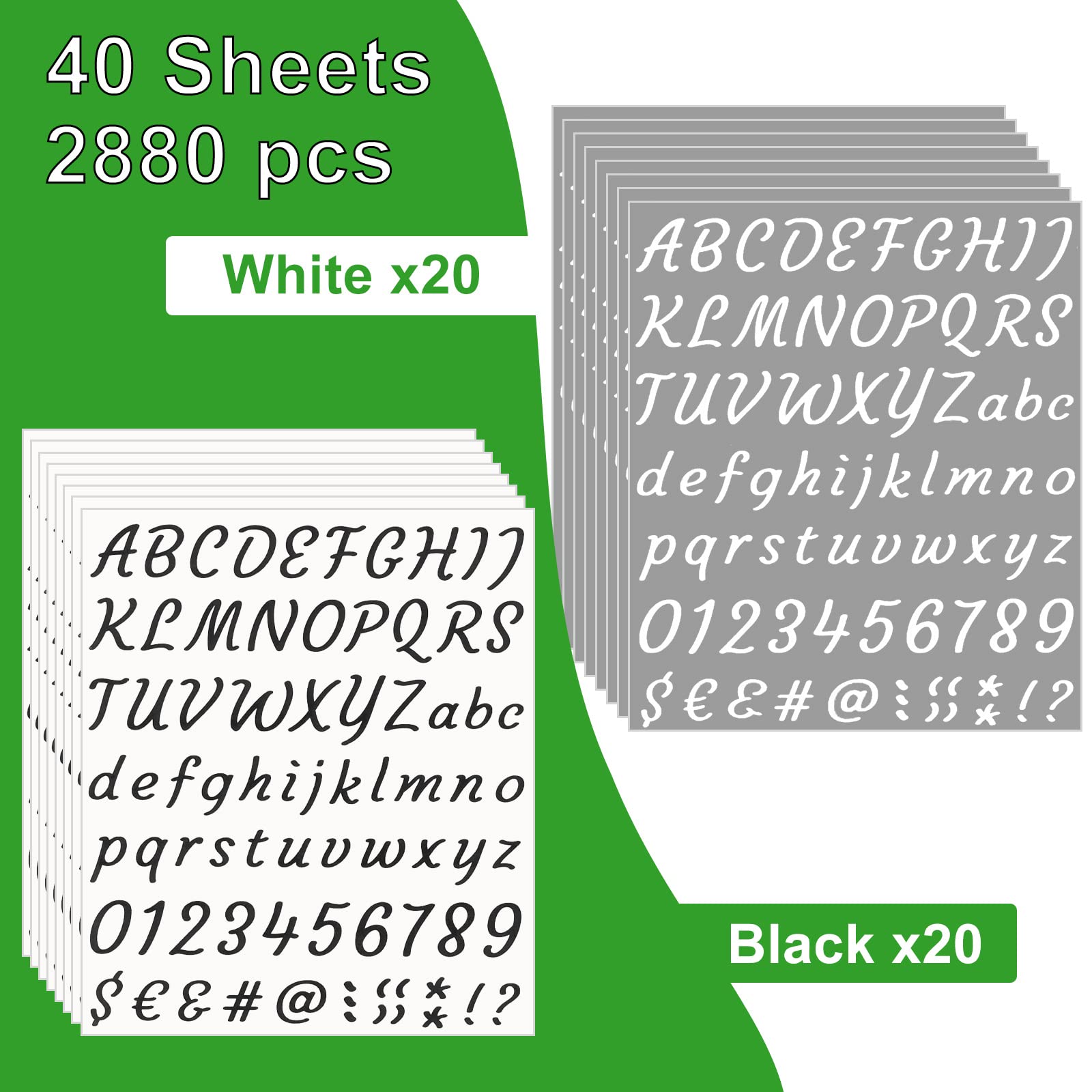 Alphabet and Number Stickers - 40 Sheets 2880PCS Self-Adhesive Vinyl Letters for Mailbox, Graduation Cap, Door, Car & Business Signs - Black and White Stickers for DIY Crafts, Home Decor & Address Marking