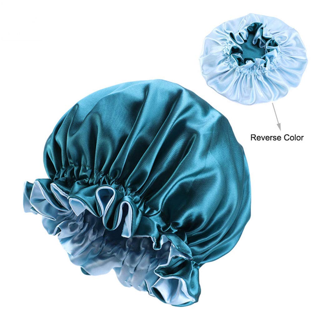 Women's Double Layer Reversible Satin Sleep Bonnet - Elastic Hair Night Cap for Curly & Natural Hair Protection - Perfect for Bedtime, Travel & Salon Visits