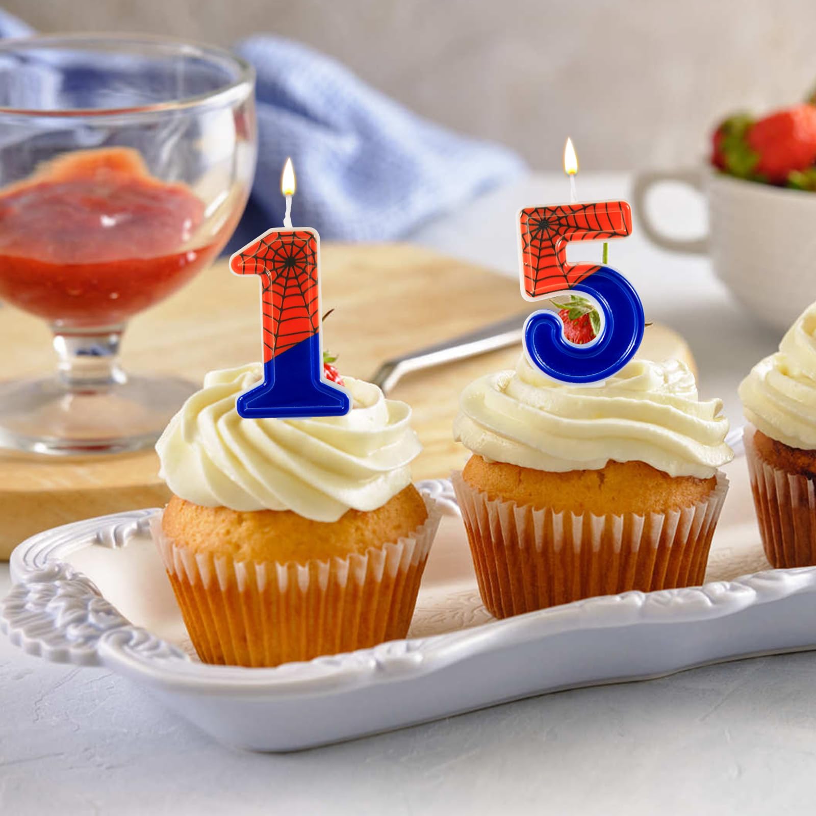 Spider Web Candles - 5 Pack Halloween Birthday Cake Topper Decorations for Boys, Spider-Themed Party Supplies | Perfect for Halloween Celebrations, Birthday Cakes, and Themed Decor