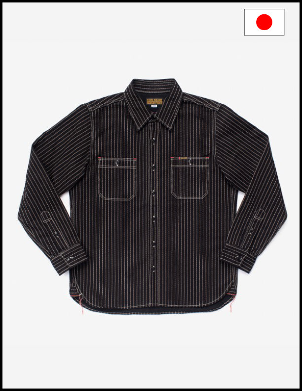 Iron Heart IHSH-266 Wabash Work Shirt - Black Denim with Black Buttons | Vintage Style Button-Up Shirt for Men | Perfect for Workwear, Casual Outfits & Outdoor Activities