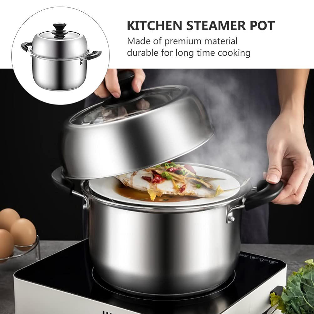 1pc Stainless Steel Steamer Stockpot - 5QT Multi-Purpose Kitchen Cookware for Soup, Vegetables & Seafood | Perfect for Home Cooking, Meal Prep & Healthy Steam Cooking