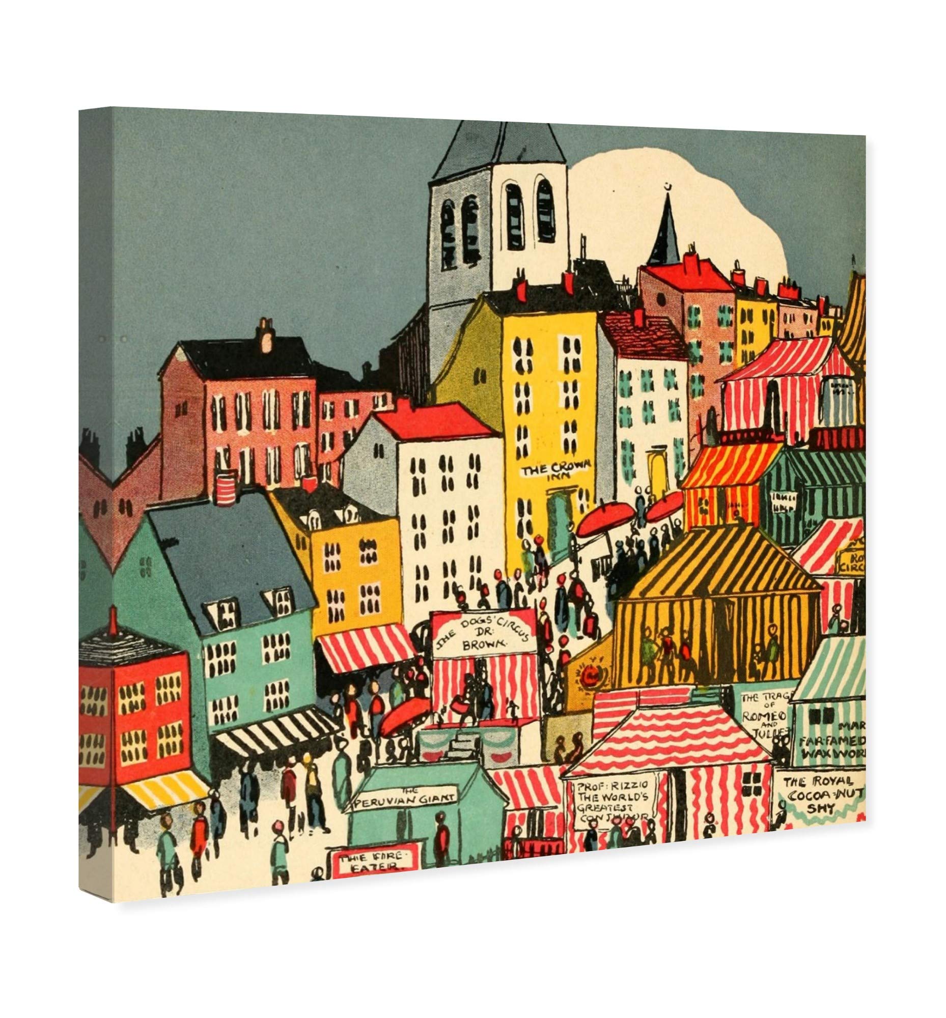 Oliver Gal Artist Co. Little Town Wall Art Canvas Print - 24x24 Inch Kids Room Decor, Yellow & Blue City Skyline Painting for Children's Bedroom, Nursery & Playroom