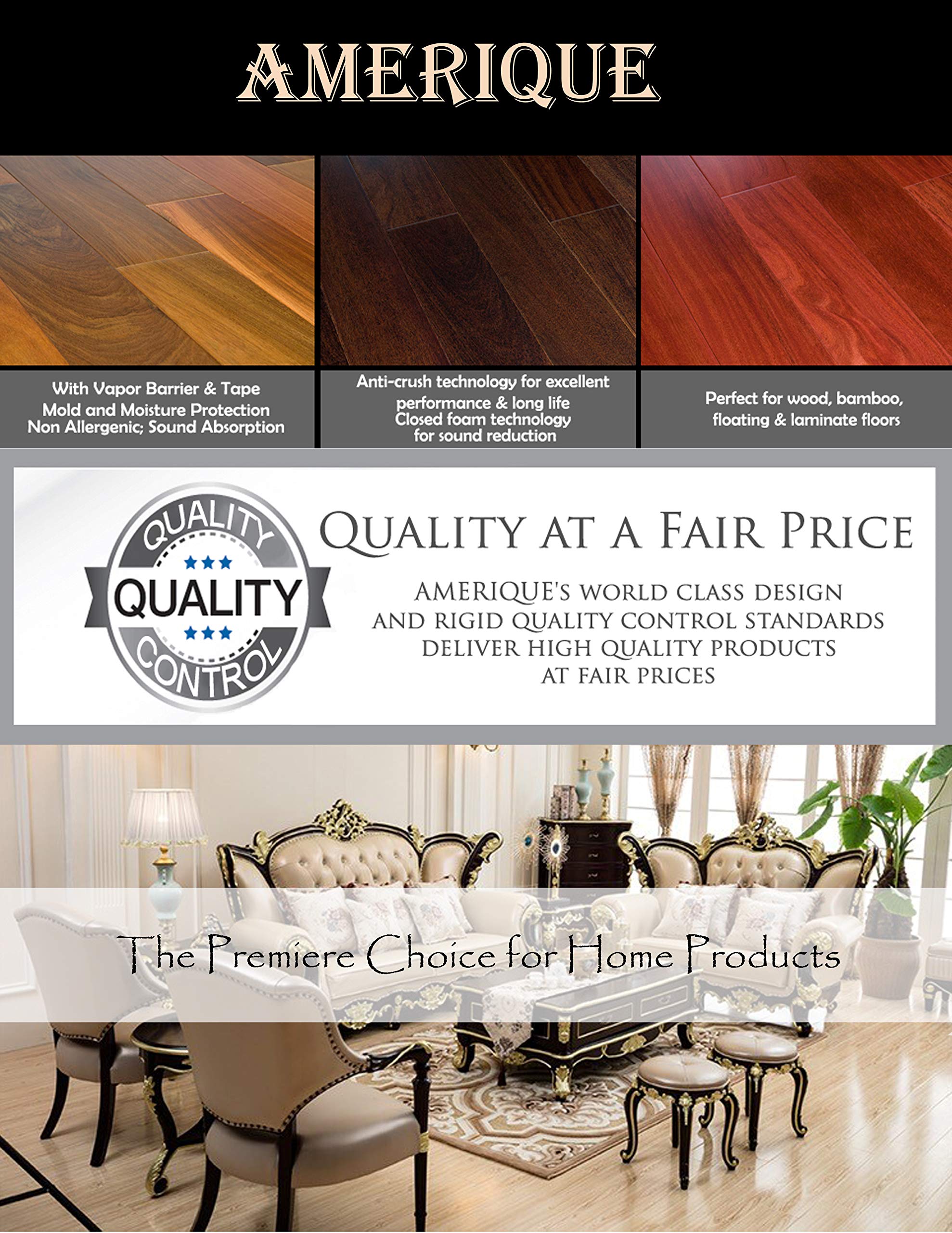 Premium 3mm Thick AMERIQUE Flooring Underlayment Padding - 600 Sqft Heavy Duty Foam with Tape & Vapor Barrier (3 in 1, 200SF/Roll, Pack of 3) - Royal Blue - Perfect for Laminate, Vinyl & Engineered Hardwood Flooring Installation