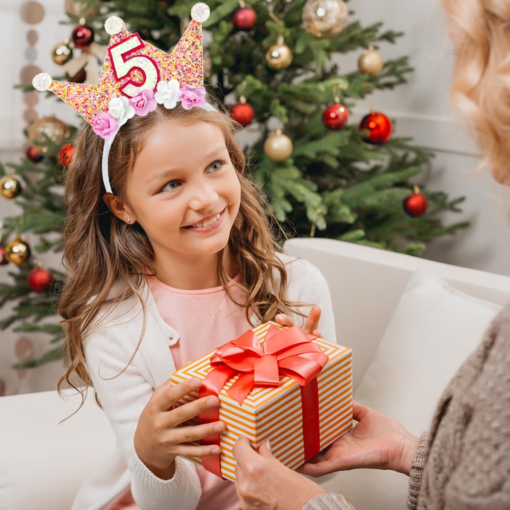 5th Birthday Crown Headbands for Women - Flower Princess Tiara Hair Accessory - Happy 5th Birthday Party Decorations - Perfect for Birthday Parties, Photo Shoots & Special Celebrations