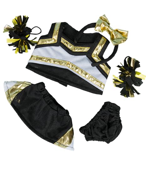 PLUSH GEAR Metallic Gold & Black Cheerleading Outfit for Stuffed Animals - Adorable Build-A-Bear Cheerleader Costume Fits 6