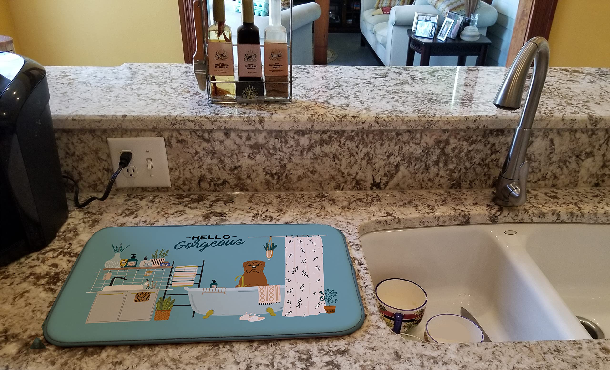 Dogue de Bourdeaux Dish Drying Mat - Absorbent Kitchen Counter Pad for Bathtub & Countertop, 14x21