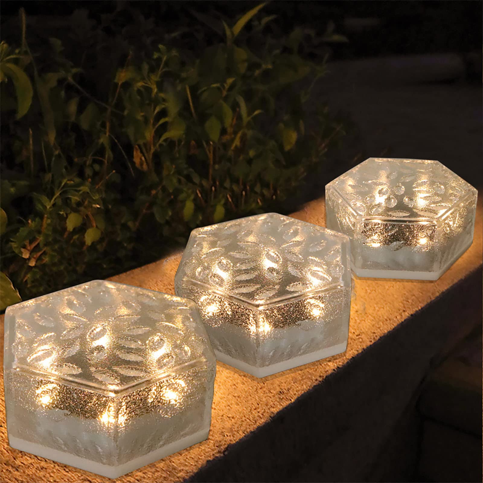 ABLUSER 3-Pack Hexagonal Solar Ground Lights - Waterproof Outdoor Garden Lights for Driveway, Yard, Pathway & Patio - Energy-Efficient Landscape Lighting for Home & Garden Decor (Perfect for Evening Ambiance & Safety)