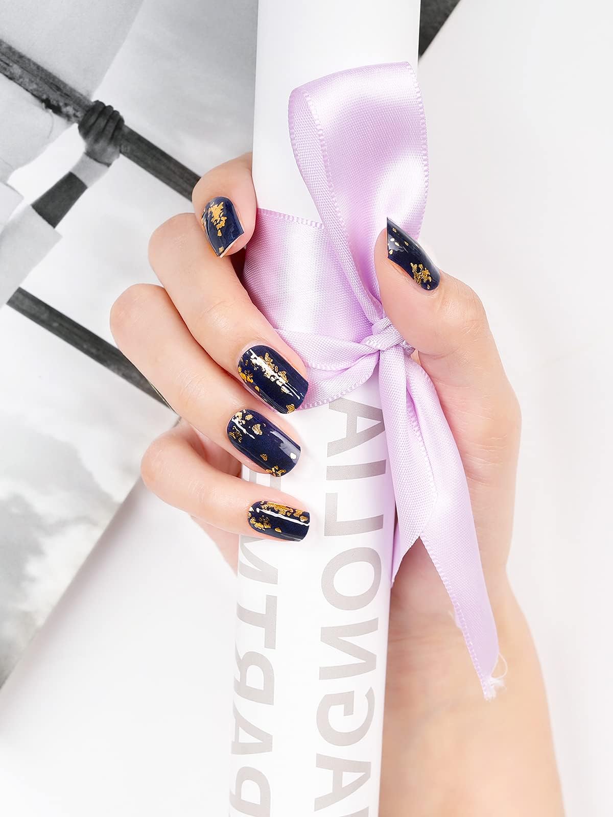 20PCS Semi-Cured Gel Nail Strips - Blue Gold Foil Nail Art Wraps for Women, Home & Salon Use