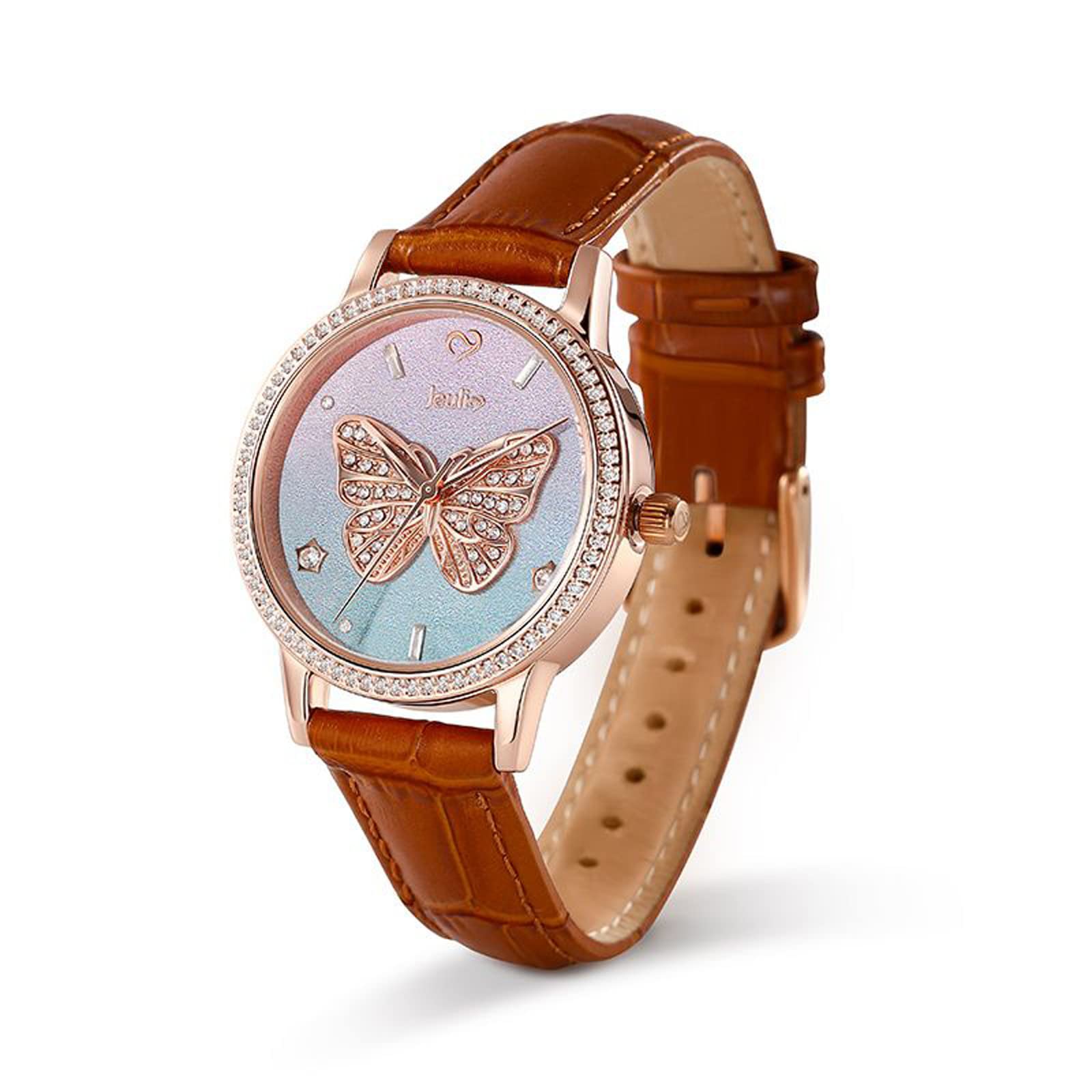 Jeulia Women's Butterfly Watch - White Leather Band Quartz Watch with Ombre Dial Glass - Unisex Sports & Business Stainless Steel Wristwatch - Perfect for Office, Formal Events & Everyday Wear