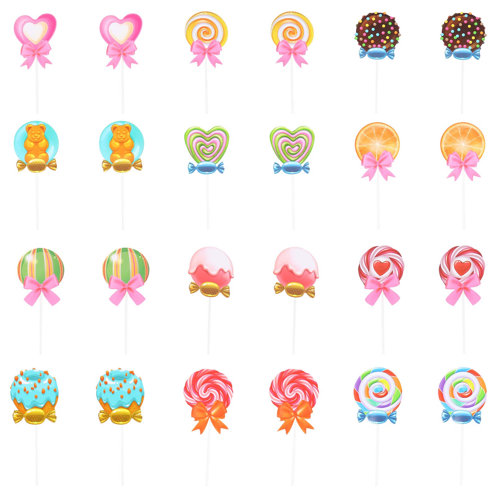 24pcs Lollipop Card Cupcake Toppers - Decorative Cake Inserts, Baking Accessories for Birthday, Wedding & Party Cakes - Perfect for DIY Dessert Decorations and Sweet Treat Displays