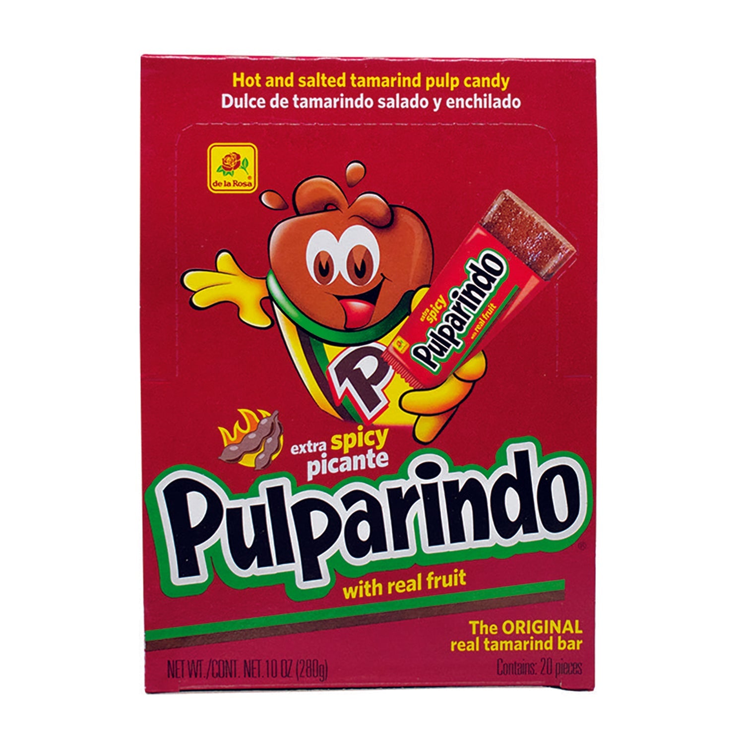 De La Rosa Pulparindo Extra Spicy Tamarind Candy | 20ct Box | Mexican Candy for Parties, Snacks & Gifting