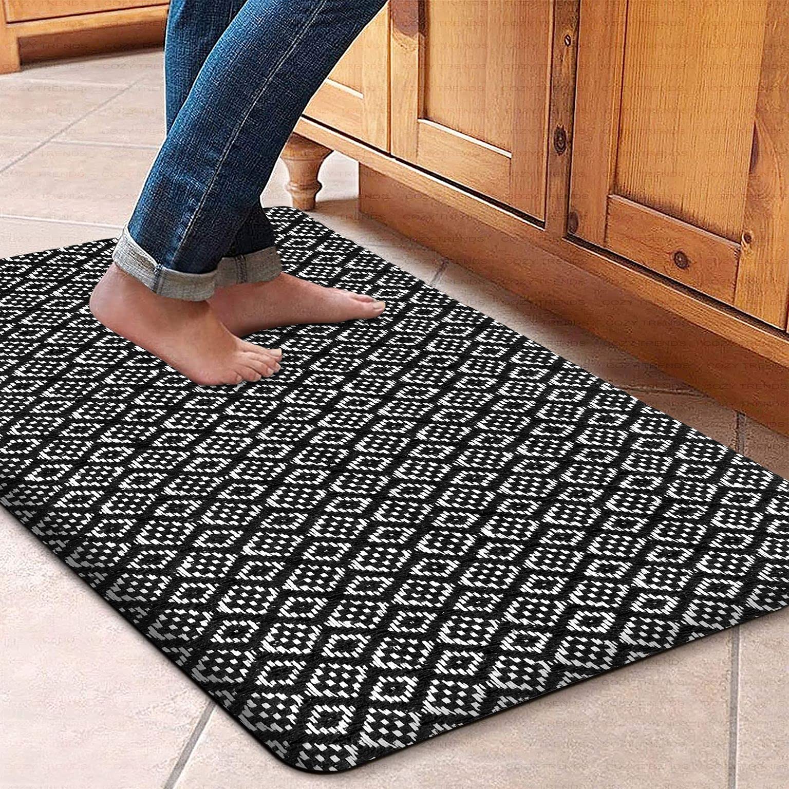Anti-Fatigue Kitchen Mat with Cushioned Comfort, Waterproof Non-Slip Heavy Duty Foam Rug for Kitchen, Floor, Home, Office, Sink, Laundry, and Standing Desk (Black, 18''x30'')