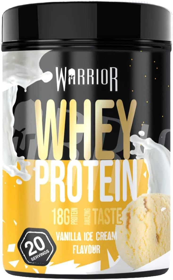 Warrior Whey Protein Powder 500g - 36g Protein per Serving | Low Sugar Muscle Recovery & Growth Supplement | GMP Certified Vanilla Ice Cream Flavor | 20 Servings for Post-Workout, Weight Training & Healthy Lifestyle