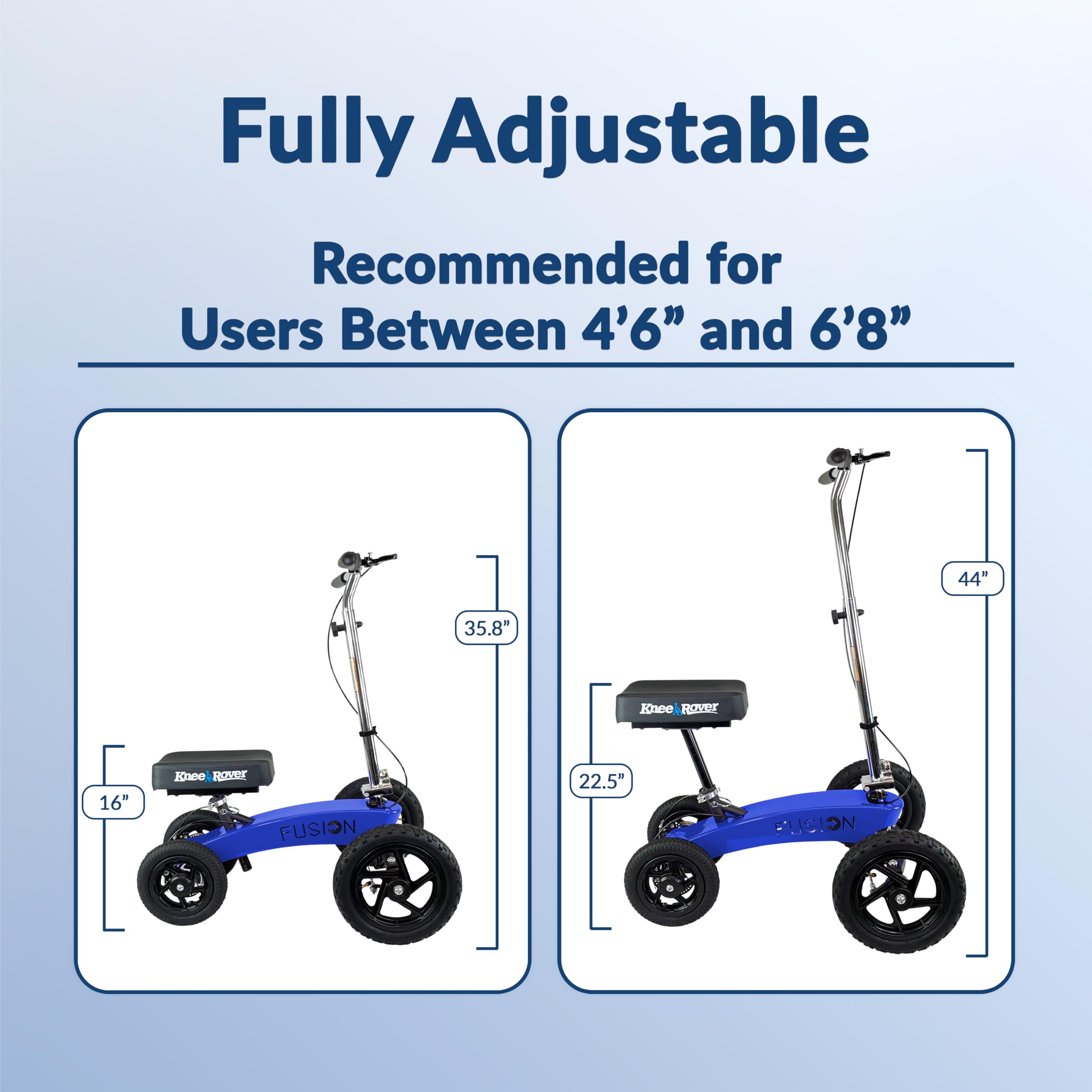KneeRover All Terrain Fusion 4-Wheel Steering Knee Scooter - Heavy Duty Knee Walker for Adults After Foot Surgery, Broken Ankle or Foot Injuries - Ideal for Indoor/Outdoor Mobility & Recovery