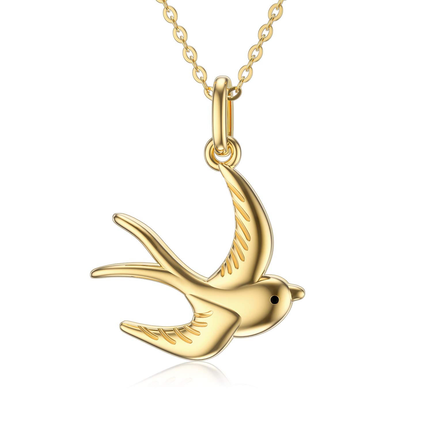 14K Solid Gold Flying Swallow Pendant Necklace - Dainty Bird Jewelry for Women, Anniversary & Birthday Gift (16+2 Inch) - Perfect for Everyday Wear, Date Nights & Special Occasions