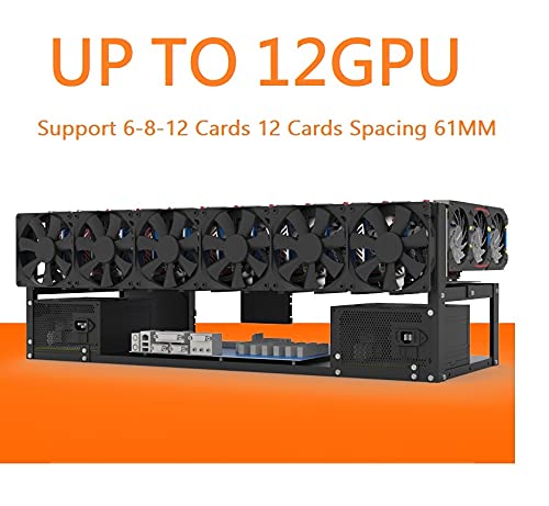 6GPU/8GPU/12GPU Steel Mining Rig Frame - Open Air Miner for Bitcoin, ETH, ETC & ZEC Cryptocurrency Mining - Dual Power Supply Support - Includes 6 Cooling Fans - Perfect for Home & Commercial Crypto Mining Operations
