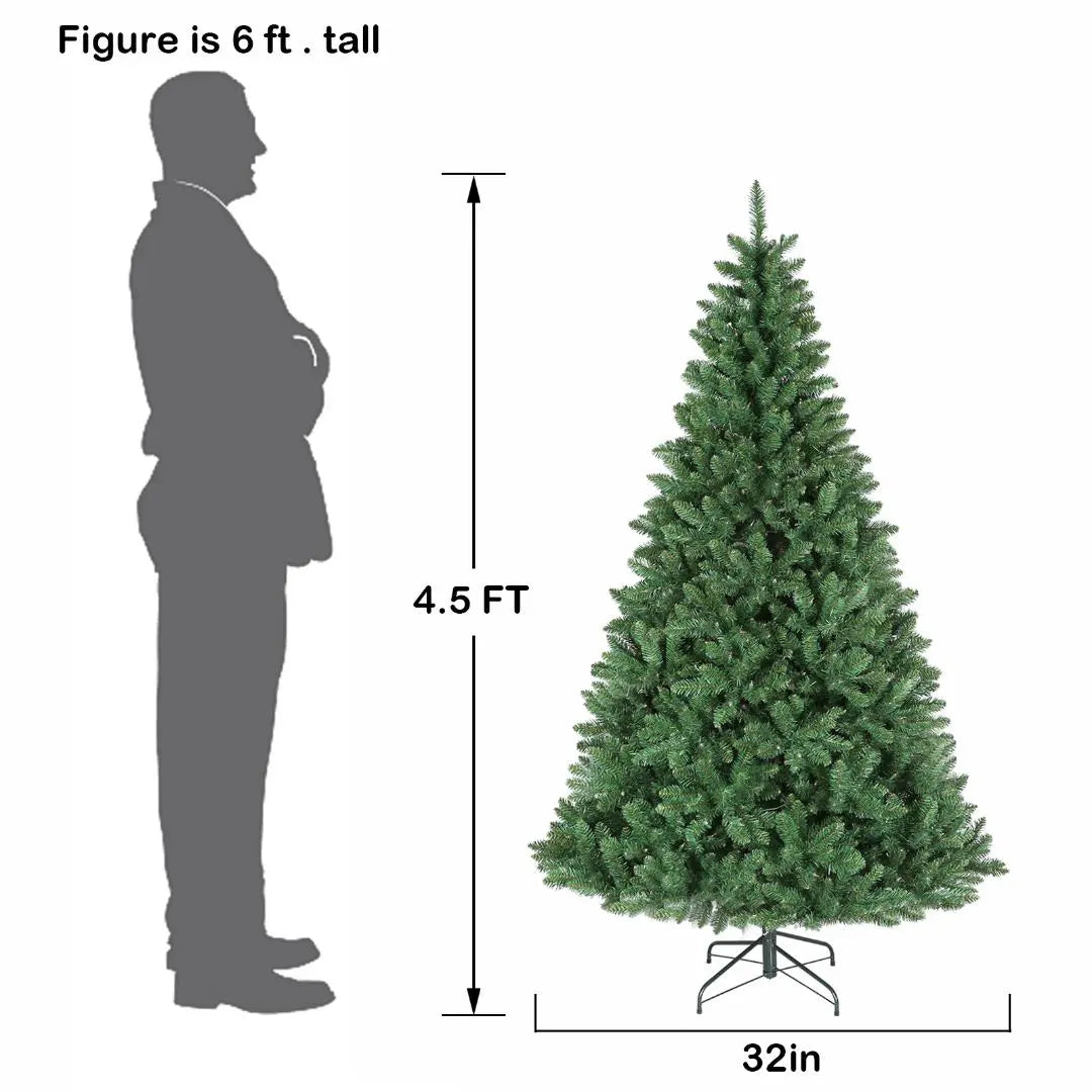 6.5'/7.5'/9' Pre-Lit Artificial Christmas Tree with Warm White LED Lights, Metal Stand & Hinged Branches - Perfect for Home, Office & Holiday Decorations
