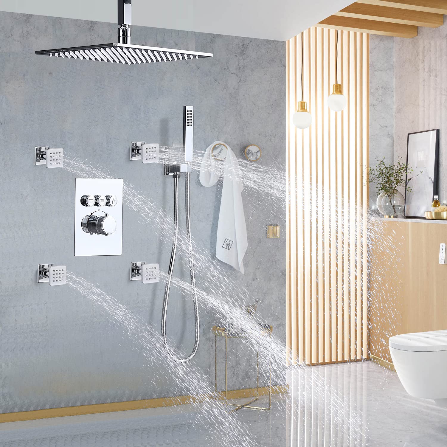 Premium Adjustable Brass Shower Body Jets - 4 Pack Chrome Square Massage Spa Wall Spray Heads with Water Saving Technology | Perfect for Luxury Bathroom Renovation & Relaxing Hydrotherapy Sessions