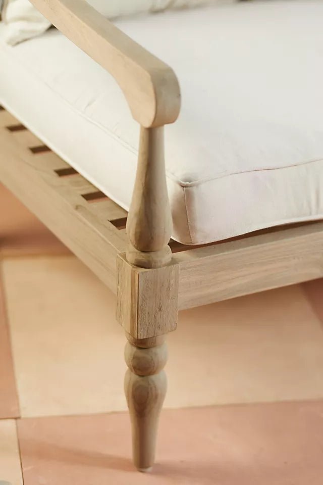 Hand Carved Wooden Three Seat Daybed - Rustic Solid Wood Sofa for Living Room, Patio & Garden - Perfect for Relaxing, Lounging & Outdoor Seating