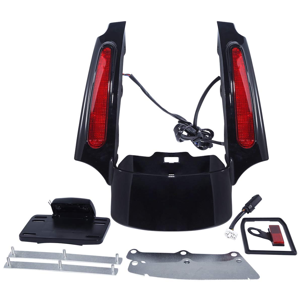 Harley Davidson Touring Models 2009-2013 Rear Fender Fascia Set with Integrated LED Stop/Tail/Turn Signal Lights - Black Housing with Red Lens - Perfect for Custom Motorcycle Upgrades and Night Riding Safety