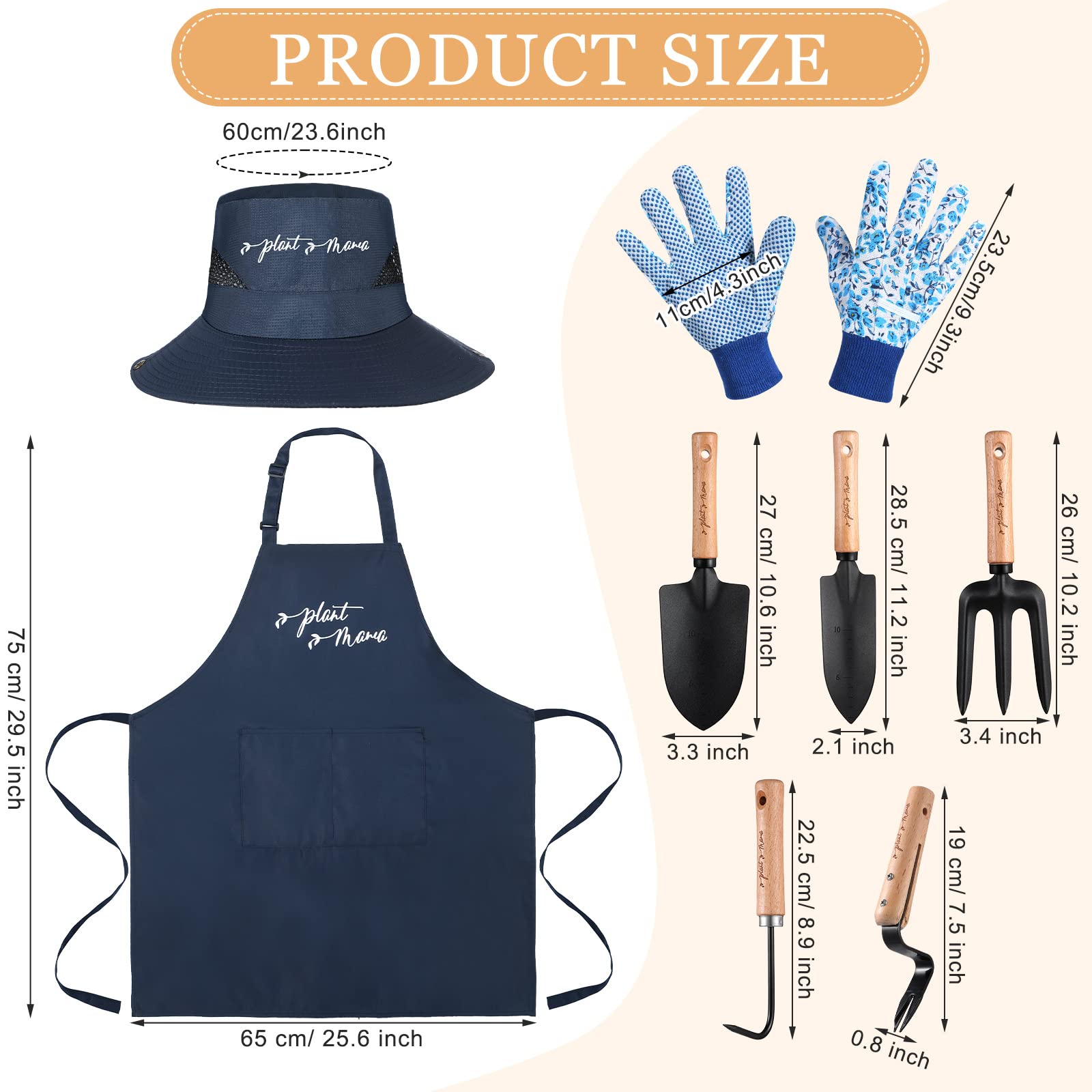 8 Pcs Gardening Tools Kit for Women - Includes Planting Tools, Gardening Hat, Waterproof Apron & Gloves - Perfect Gift for Mom, Outdoor Planting, Spring Horticulture & Backyard Gardening