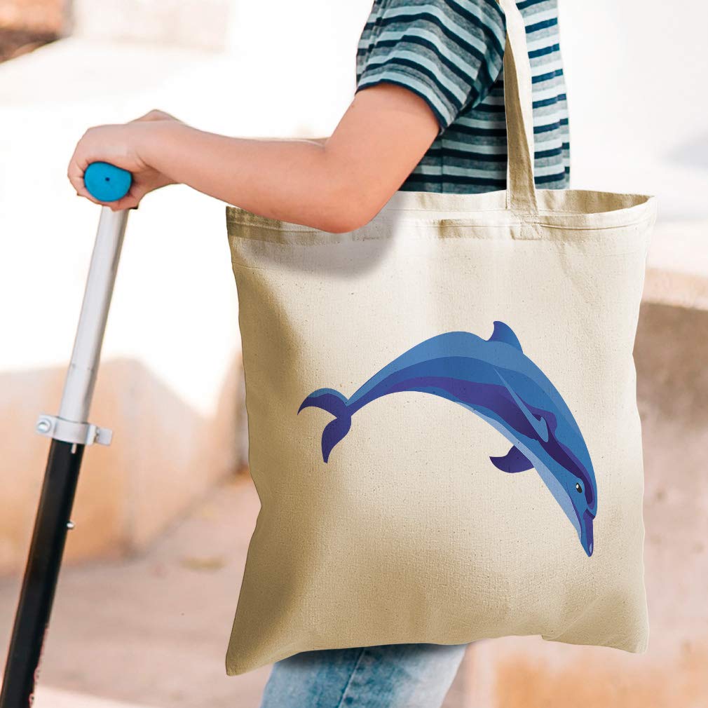 Custom Canvas Tote Bag - Reusable Eco-Friendly Shopping Bag with Dolphin Jumping Ocean Design - Perfect for Kids, Beach Trips & Grocery Shopping - Great Ocean-Themed Gift Idea for Nature Lovers