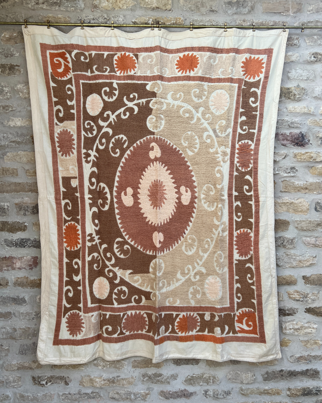Medium Suzani 049 - Authentic Handmade Suzani Textile for Home Decor, Bedspread, Wall Hanging - Perfect for Boho Chic, Farmhouse & Eclectic Interior Design Styles