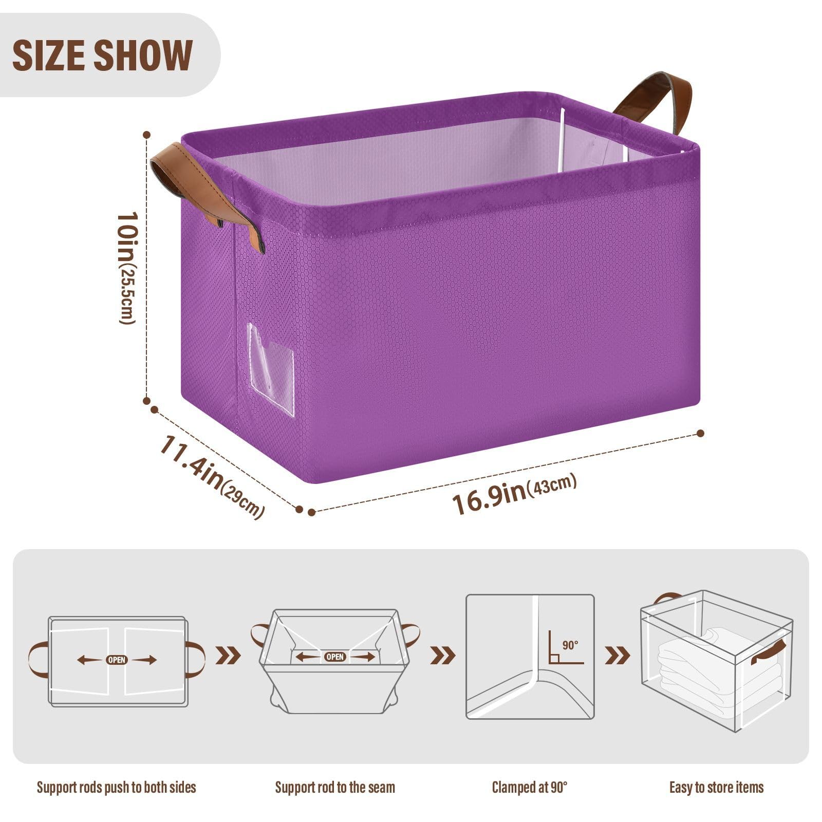 Bright Purple 2-Pack Collapsible Fabric Storage Bins with Handles - Foldable Cube Organizer Baskets for Shelves, Closet, Home & Office - Perfect for Blankets, Clothes, Toys & Home Organization