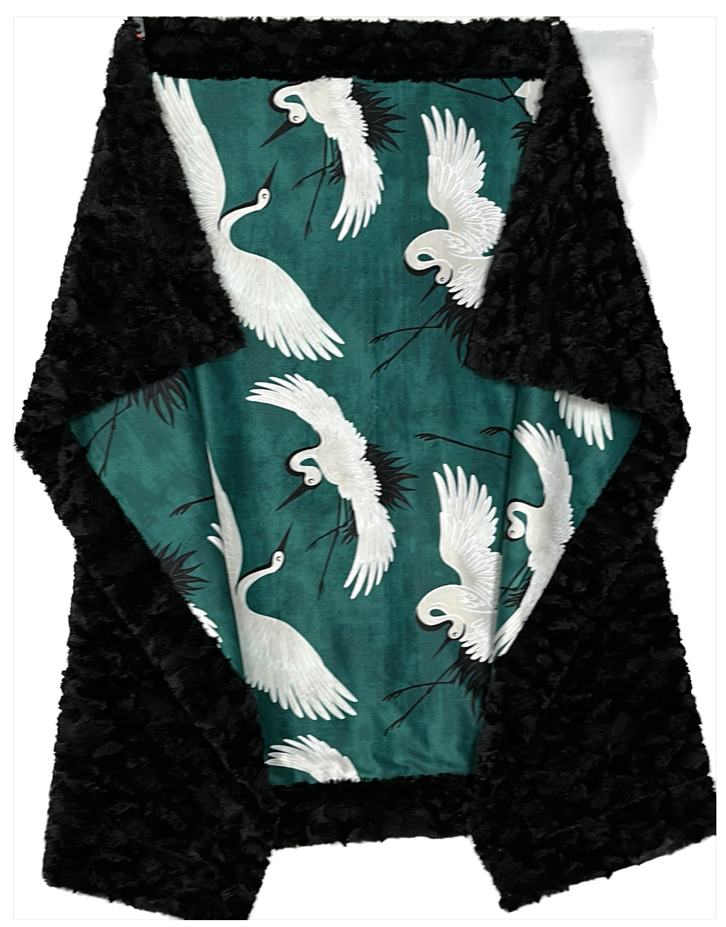 Premium Cranes Emerald on Black Tuscany 55x77 Large Blanket - Ultra Soft Spoonflower Quality Fabric - Perfect for Sofa, Bed & Home Decor