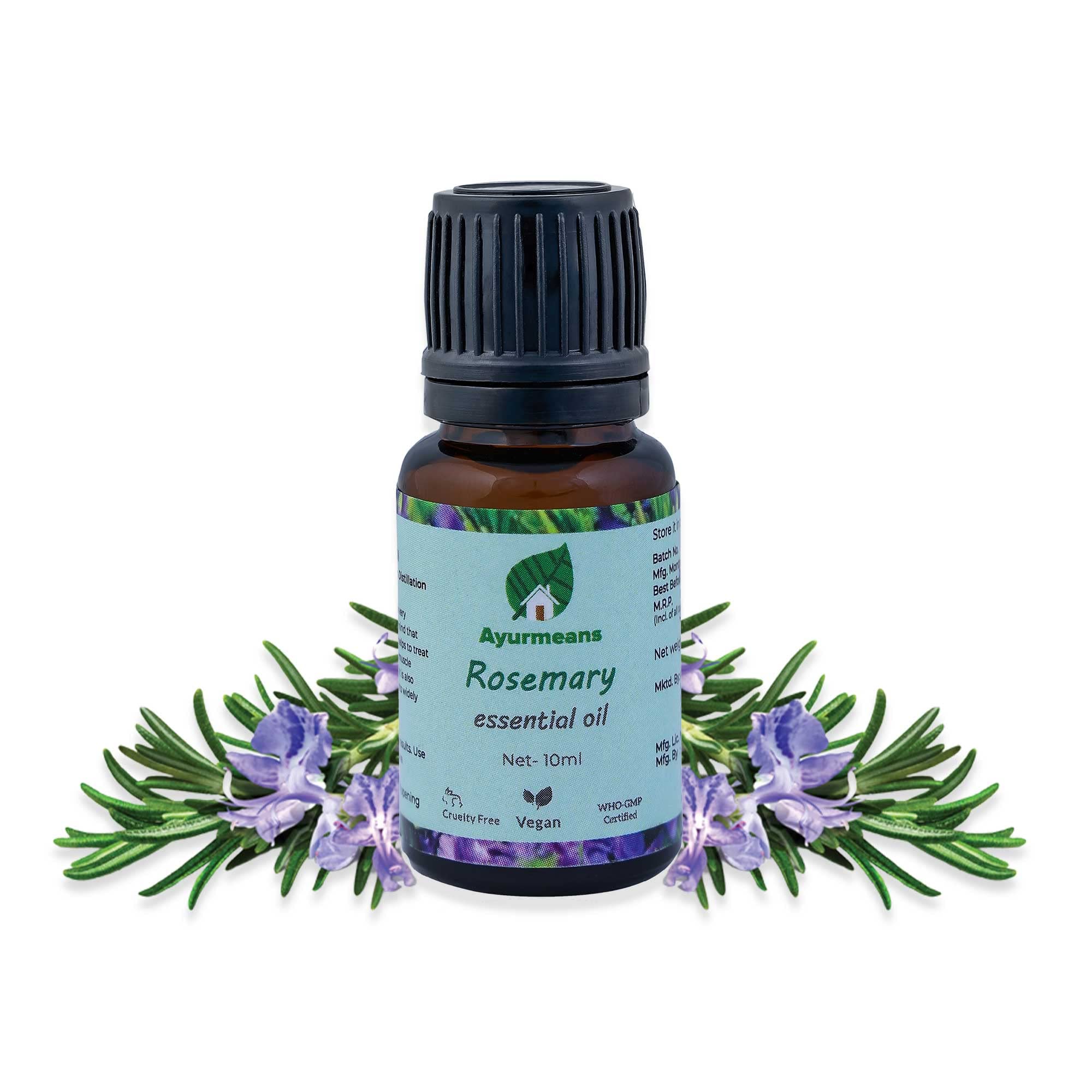 Ayurmeans Pure Rosemary Essential Oil 10ml - Natural Aromatherapy for Stress Relief, Hair Growth & Pain Relief | Perfect for Diffusers, Massage & Skincare