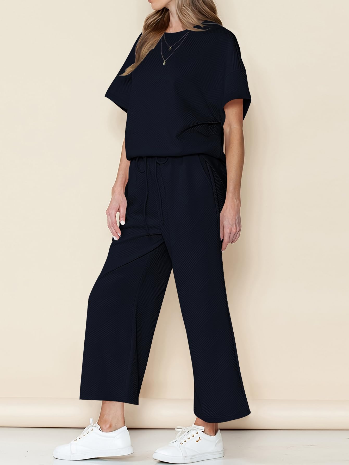 YKR Women's 2-Piece Lounge Set - Soft Knit Short Sleeve Pullover Top & Wide Leg Pants | Summer Comfort Outfit 2024 | Perfect for Home Relaxation, Yoga & Casual Wear