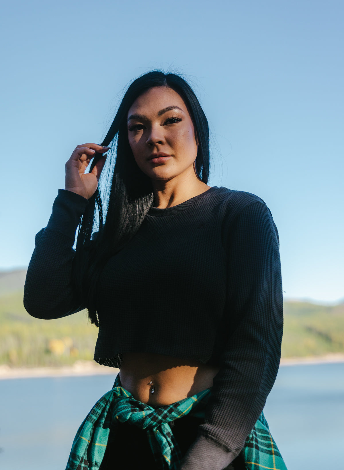 Women's Forever Waffle Knit Crop Top - Soft & Stylish Black Pullover for Casual Wear, Layering & Fall Fashion