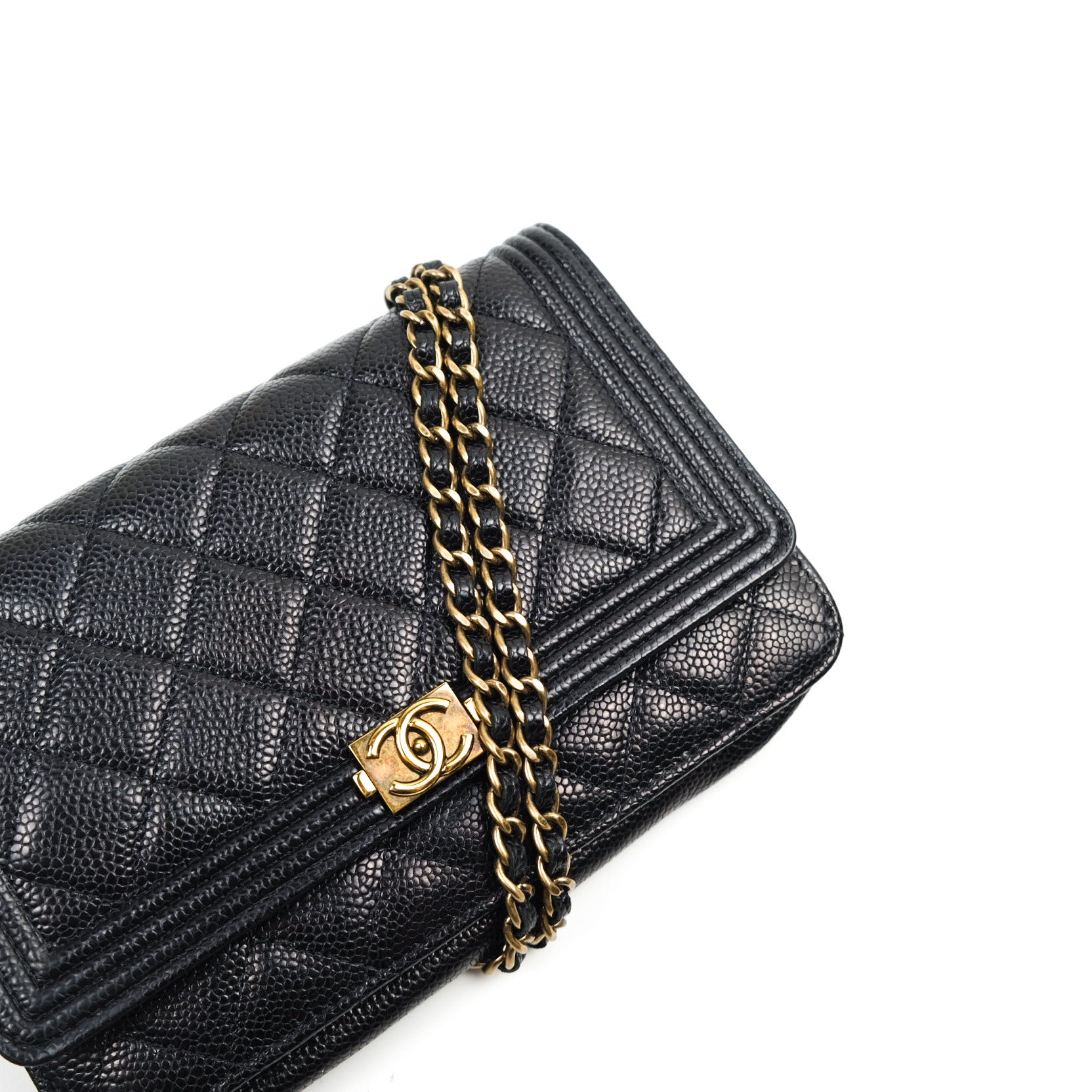 Chanel Boy Wallet on Chain WOC Black Caviar Leather with Gold Hardware - Luxury Crossbody Bag for Women, Perfect for Evening Events & Daily Use