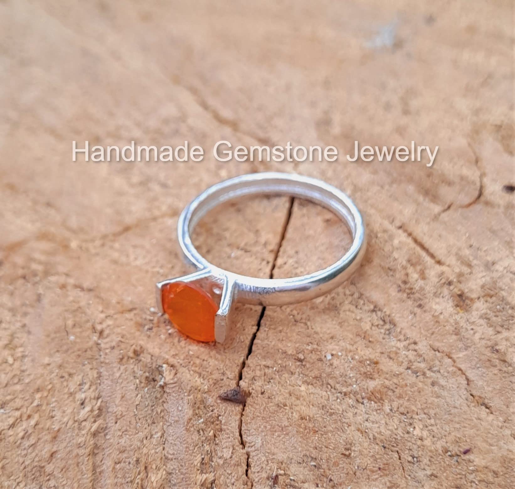 **Handmade Carnelian Engagement Ring - Orange Gemstone Prong Set Boho Jewelry for Women, Wedding, Anniversary & Everyday Wear**